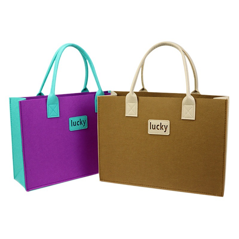 Corporate Advertising Gift Two-color Felt Handbag Shopping Bag Accompanying Gift Shoulder Bag Lucky Tote Bag Customization