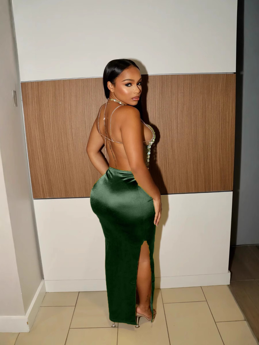 Picture of Europe and the United States cross-border foreign trade women's summer new solid color personality bright light drape satin split slim hip skirt