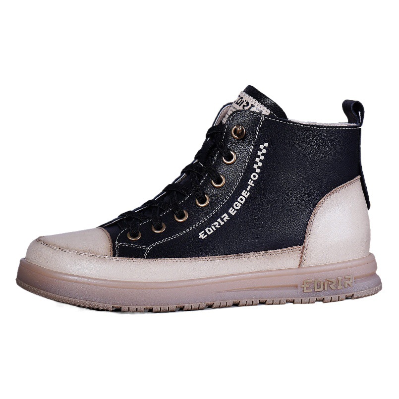 Top layer cowhide high-top white shoes for women 2023 autumn and winter new non-slip beef tendon soft bottom comfortable casual sneaker