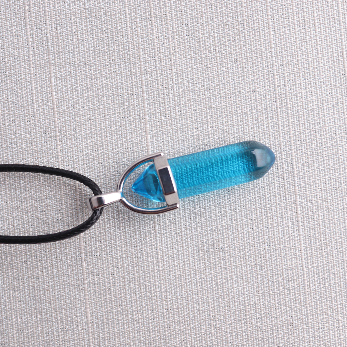 Picture of Natural Stone Hexagonal Pendant European and American Natural Crystal Hexagonal Prism Bullet Hexahedral Black Wax Rope Necklace
