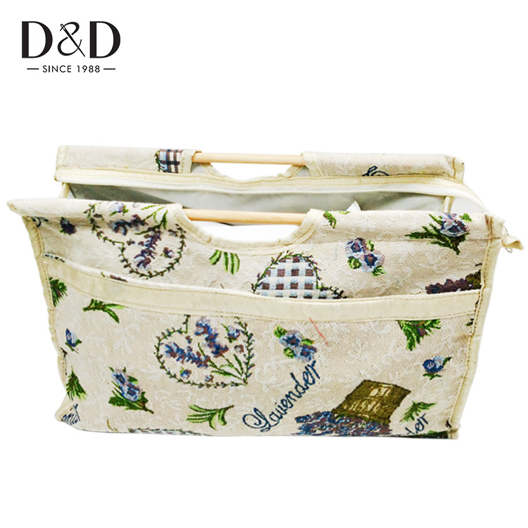 Picture of Cross-Border New Product Knitting Needle Bag Storage Bag with Wooden Handle, European-Style Jacquard Fabric Suitable for Knitting Sweaters, Yarn Balls, and Needlework