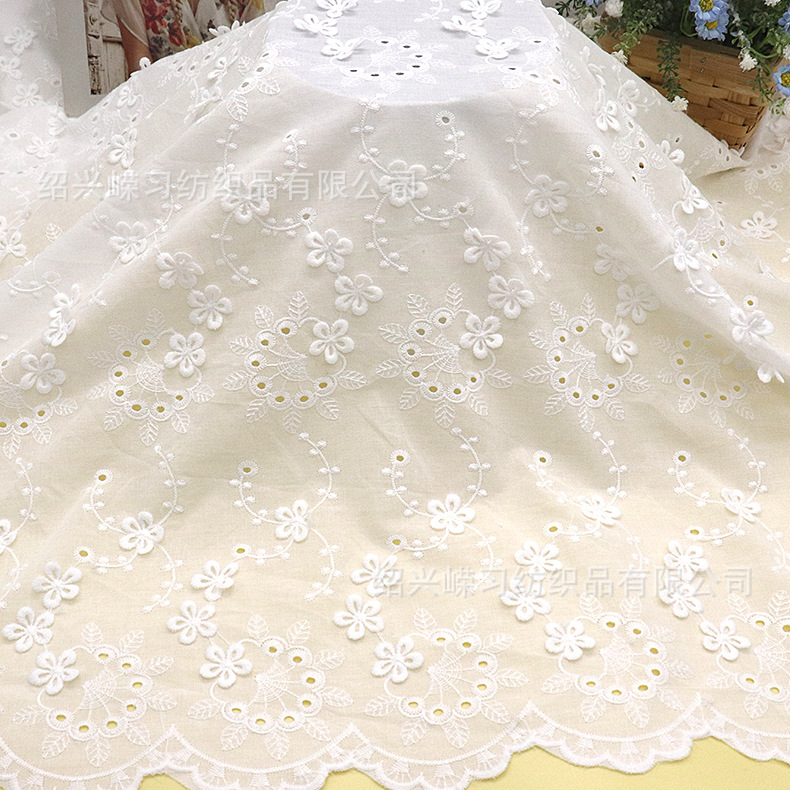 Picture of Factory in stock cotton three-dimensional small flower embroidered cloth women's clothing dress shoes and hats cotton embroidered embroidered fabric