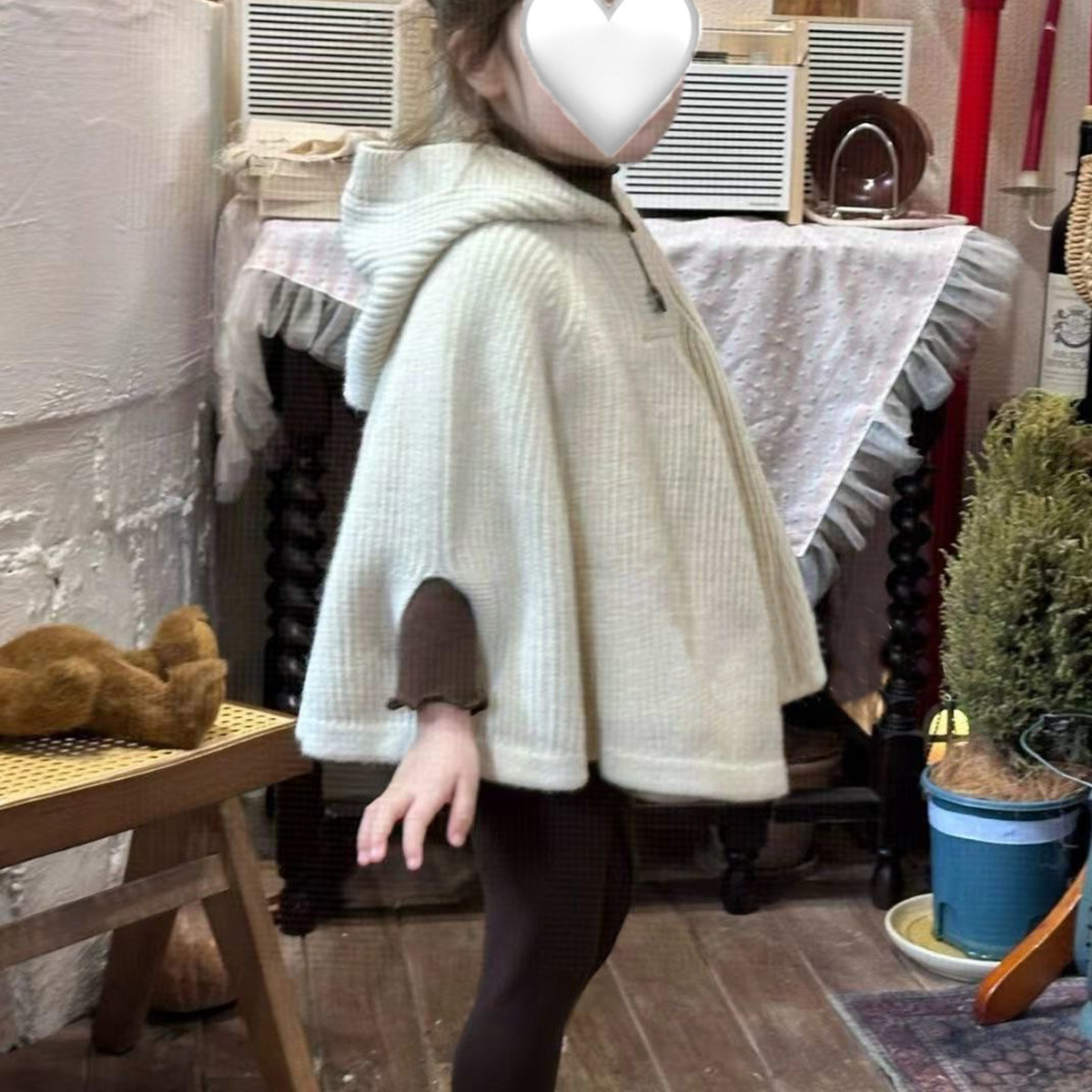 Girls' Cape Sweater Autumn 2024 New Children Korean Style Western Style Baby Girl Hooded Sweater Coat Top