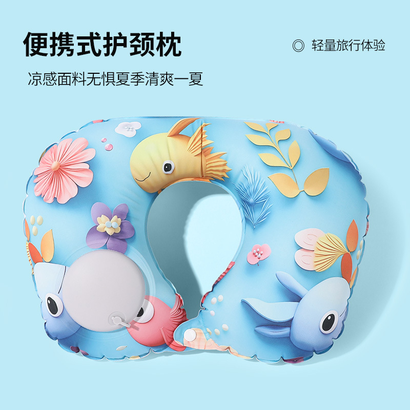 Picture of Inflatable U-shaped Pillow Cool Pressing Inflatable Pillow Travel Portable Neck Pillow Travel Sanbao Storage Pillow for Airplane