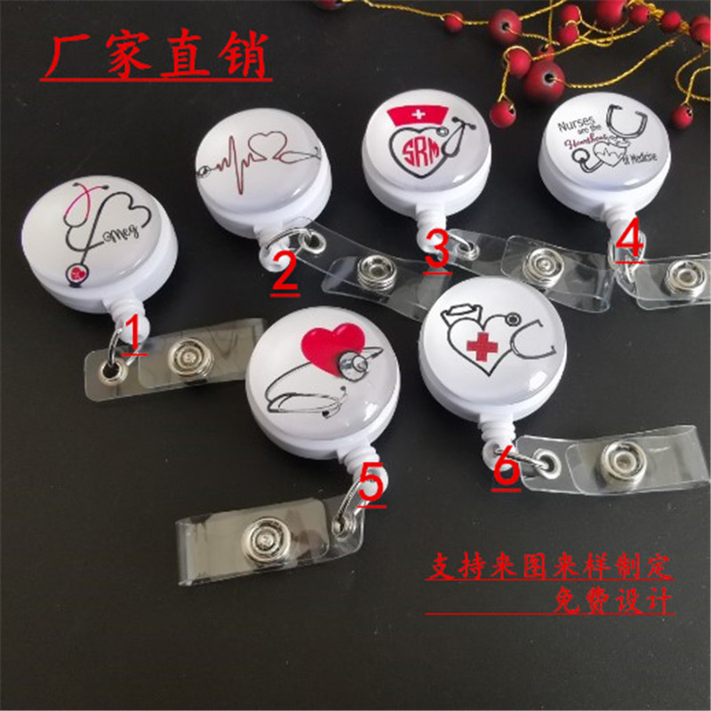 Hospital easy pull-up buckle badge ID buckle crystal pattern nurse retractable ABS round easy pull-up anti-loss device
