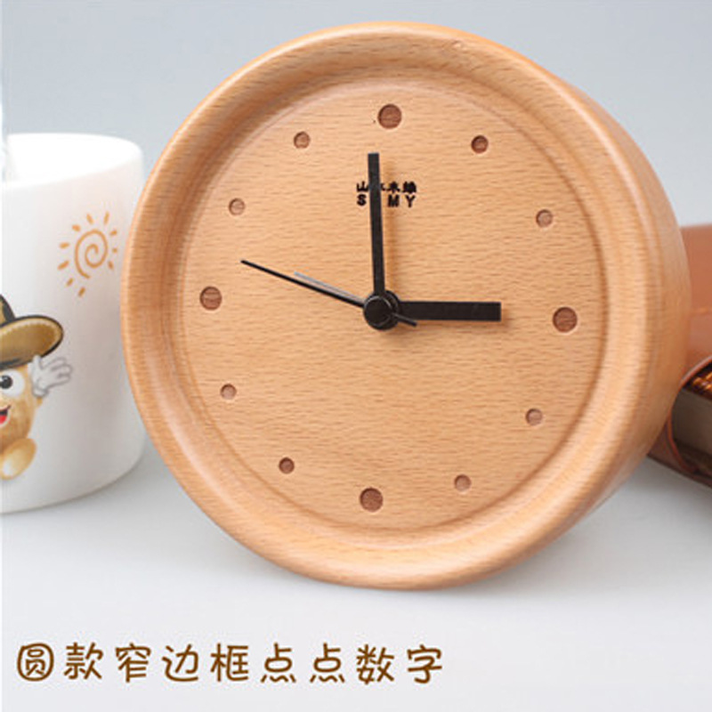 Picture of Beech Quiet Clock Solid Wood Watch Ornaments Living Room Modern Simple Log Cross-border Table Round Square