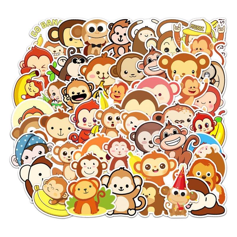 50 Cartoon Animal Monkey Graffiti Stickers for Luggage, Laptop Stickers, Personalized DIY Car Stickers