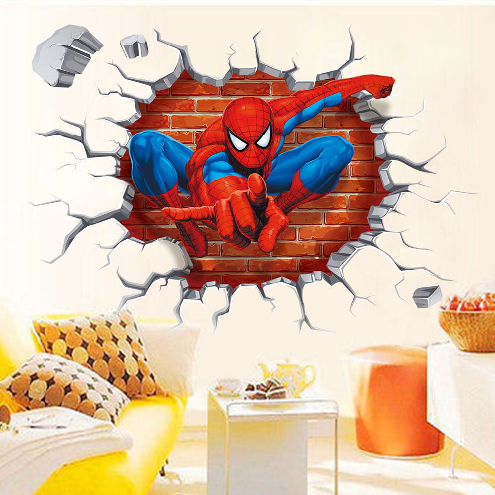 Picture of Wall stickers factory wholesale New Broken Wall Spiderman bedroom living room removable decorative wall stickers Y006