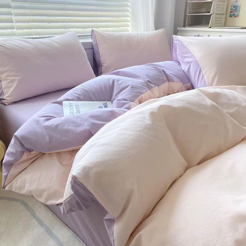 Picture of Four Seasons Washed Cotton ins Quilt Cover Four-piece Set Student Dormitory Bed Sheet Double Three-piece Set Quilt Cover Bedding