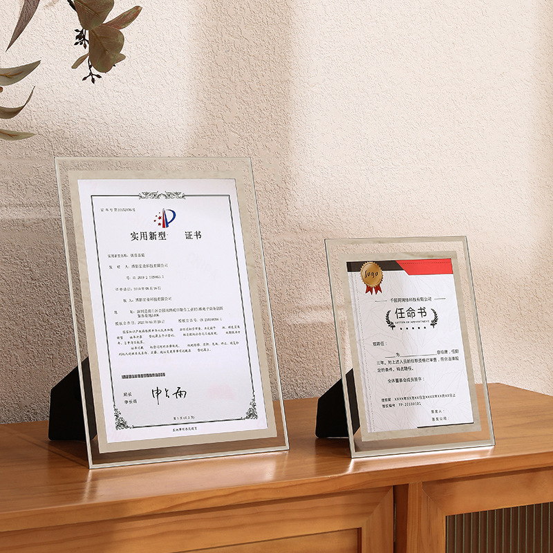 Picture of A4 Glass Crystal Photo Frame Empty Frame Table High-End A5 Certificate Display Frame Patent Certificate of Honor Frame Wholesale