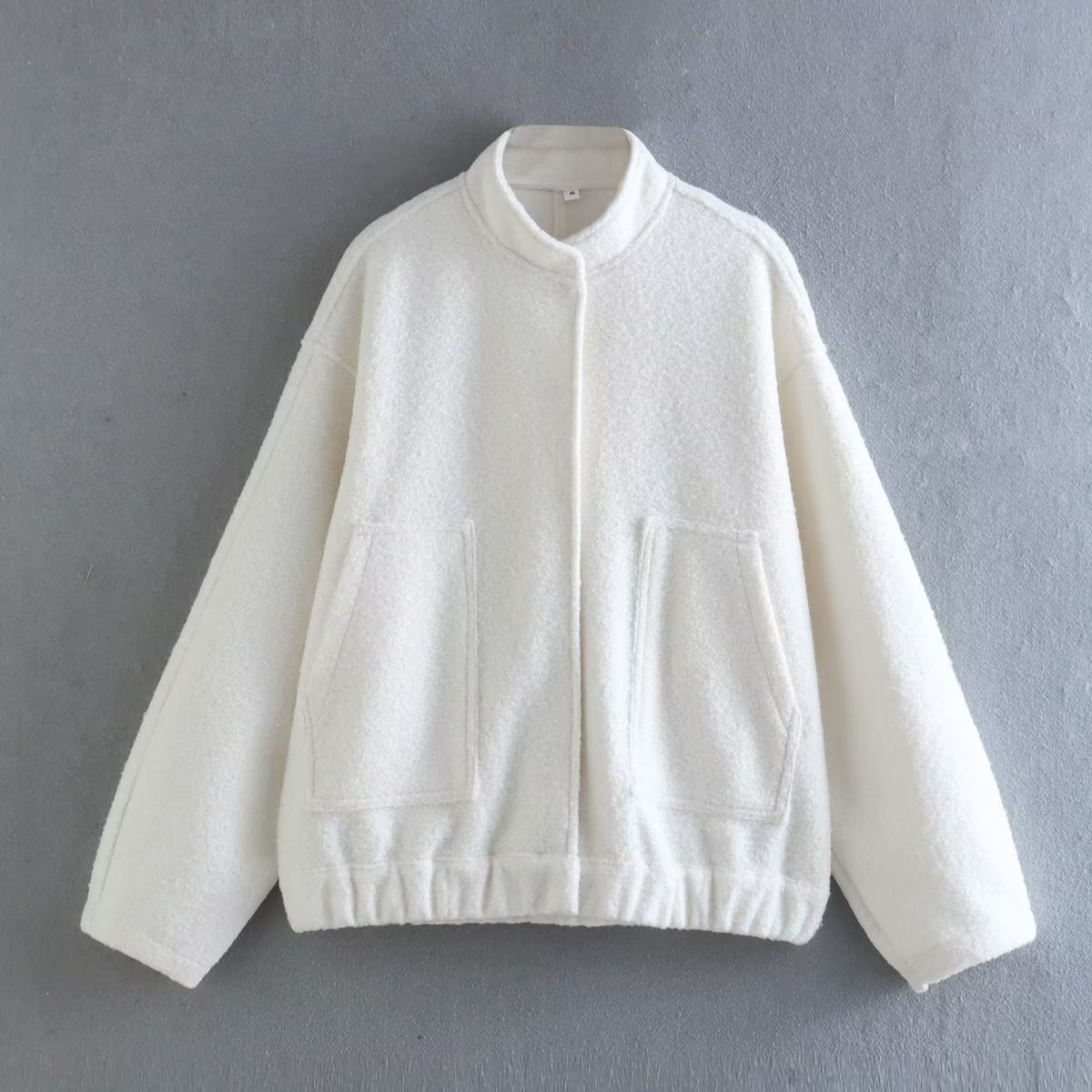 Picture of 2023 Spring and Autumn Stand Collar Baseball Uniform European and American Clothing Street Casual Style Solid Color Loose Soft Wool Jacket