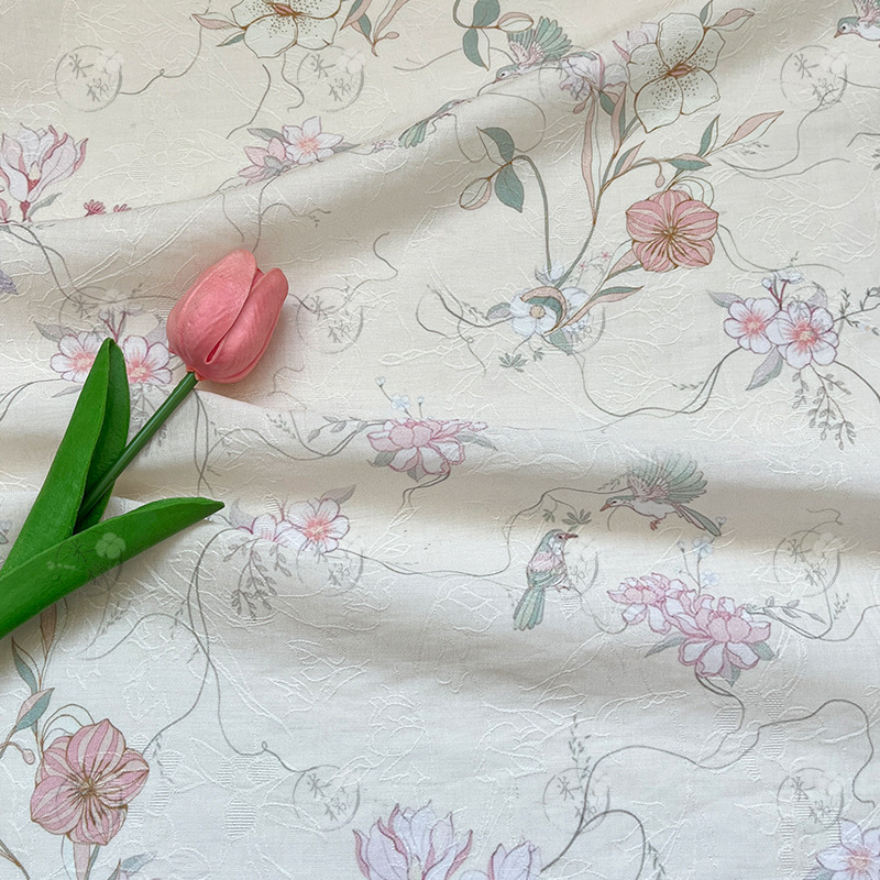 Flowers and birds are delicate, Hanfu cheongsam dress fabric, handmade DIY fabric, new Chinese national style, Tencel jacquard fabric