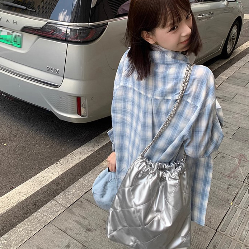Blue Plaid Shirt Jacket for Women Spring and Autumn New Style Lazy Style Sun Protection Shirt Cotton and Linen Top Trendy