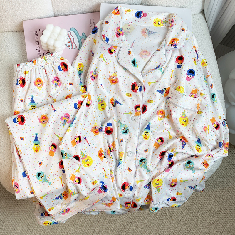 Fun Sesame Street Cartoon Party Printed Long Sleeve Pajamas Women's Autumn Home Clothes suit Can Wear Real Shot Wholesale