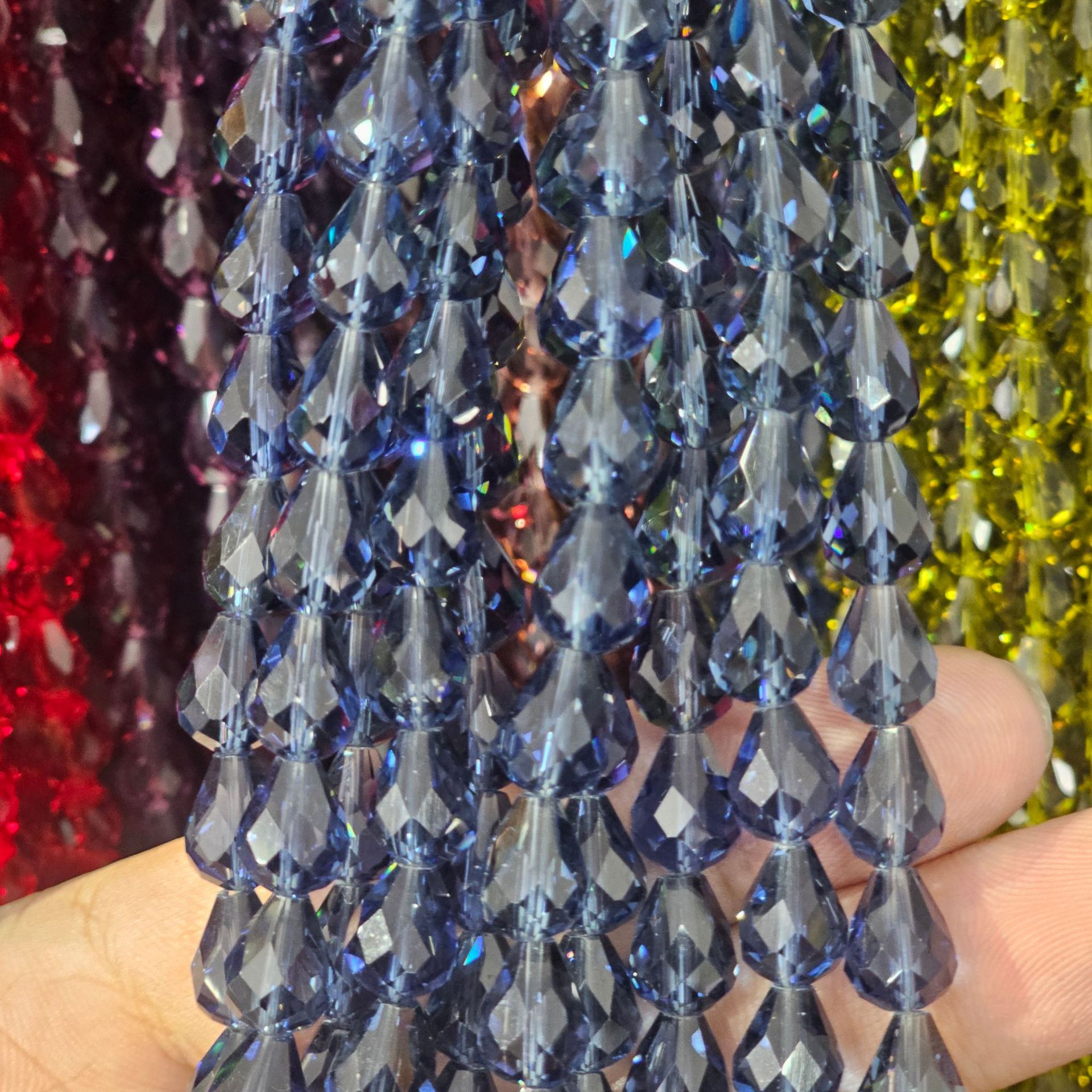 Picture of K9 Crystal through hole water drop cut surface dripping loose beads DIY handmade accessories beaded mobile phone chain bracelet hairpin