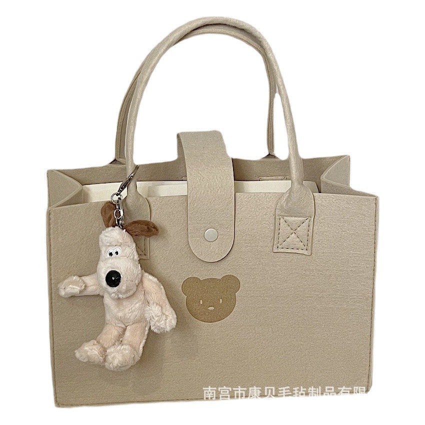 Internet Popular Felt Bag Simple Cute Bear Handbag All-match Portable Shopping Bag Work Lunch Bag