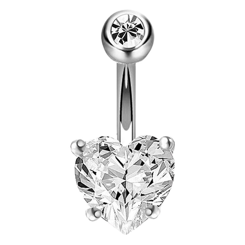 Picture of European and American Double Diamond Four-Claw Heart Zircon Fashionable Navel Ring Stainless Steel Navel Nail Trendyy Stainless Steel Navel Button