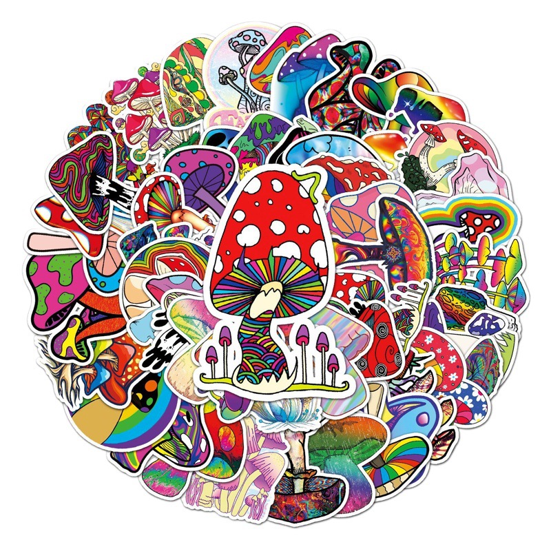 50 colorful mushroom graffiti personality cross-border small fresh goo card hand account DIY skateboard luggage stickers waterproof