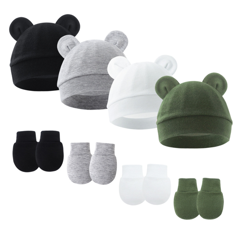 Picture of 2023 foreign trade baby pullover cap Mickey ears baby hat newborn tire cap anti-scratch gloves 2-piece set