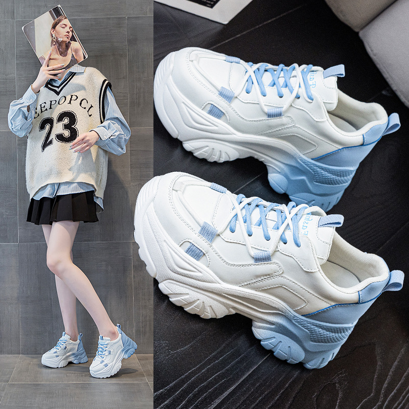 2024 Winter New Style Inner Height-Increasing Thick-Soled Casual White Shoes Wedge Heel Korean Style Student Shoes Cotton Shoes Color-Blocked Women's Shoes