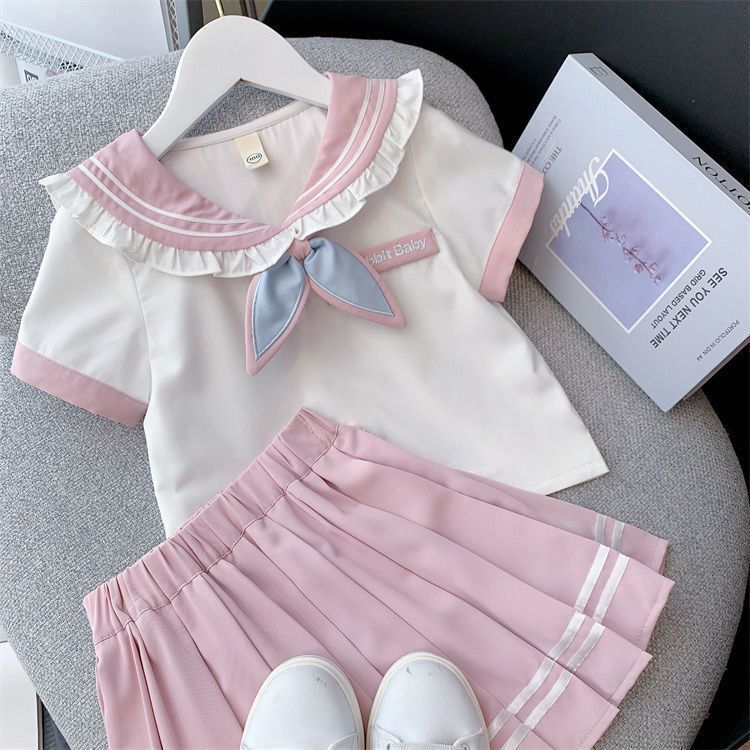 Picture of Girls' Preppy Style Skirt Summer Kidsren's Jk Suit 2025 New Style Girl's Shirt Pleated Skirt Two-Piece Set