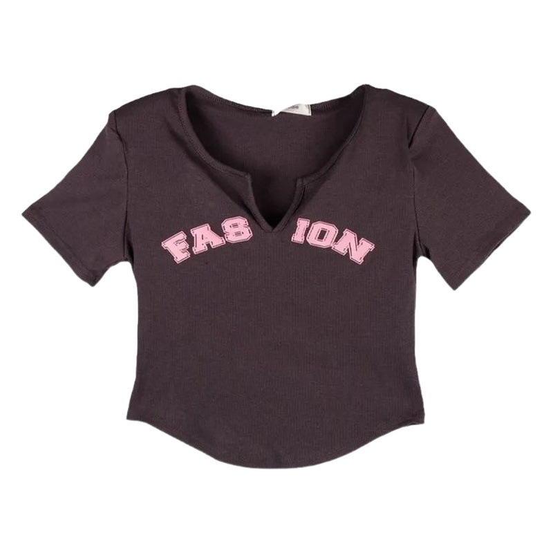 2023 New Korean Style Design Sense Letter Printing Slim-fit Short Niche Short-sleeved T-shirt Women's Ins Hot Girls Top