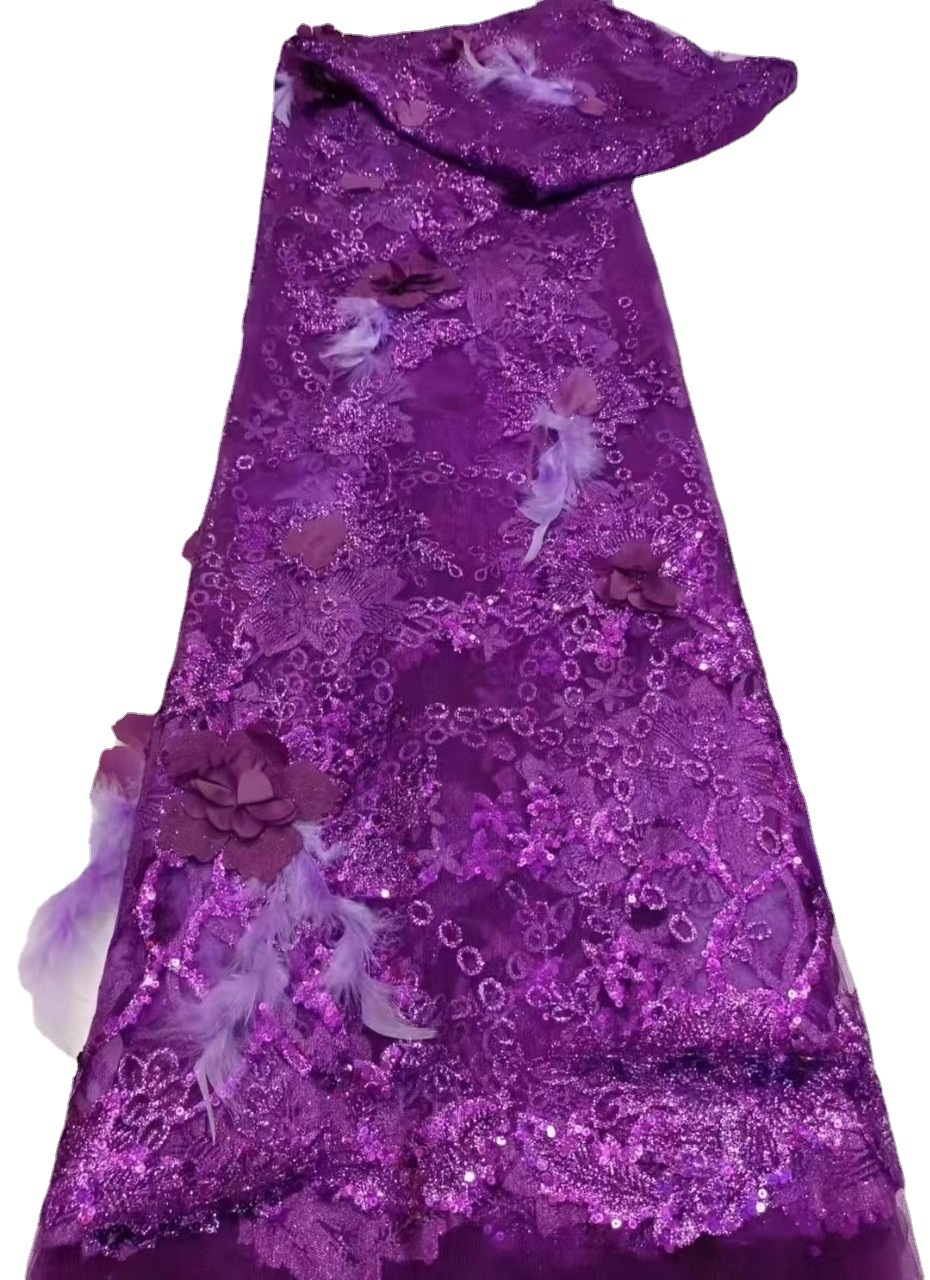Three-dimensional gold lace fabric wedding dress feather dress children's cheongsam embroidered fabric lace fabric