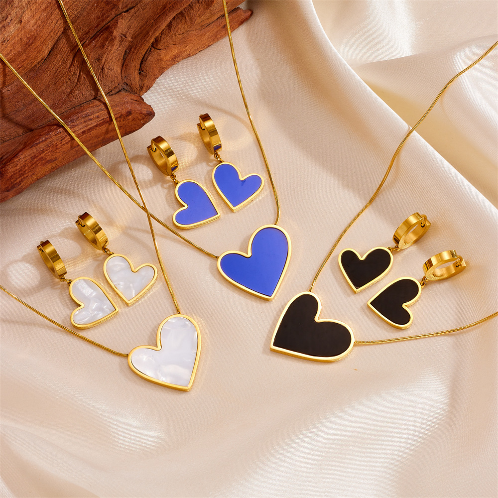 European and American Hot Sale Stainless Steel Color Preservation Love Necklace Ear Buckle suit Fashion Titanium Steel Color-free Love Necklace suit