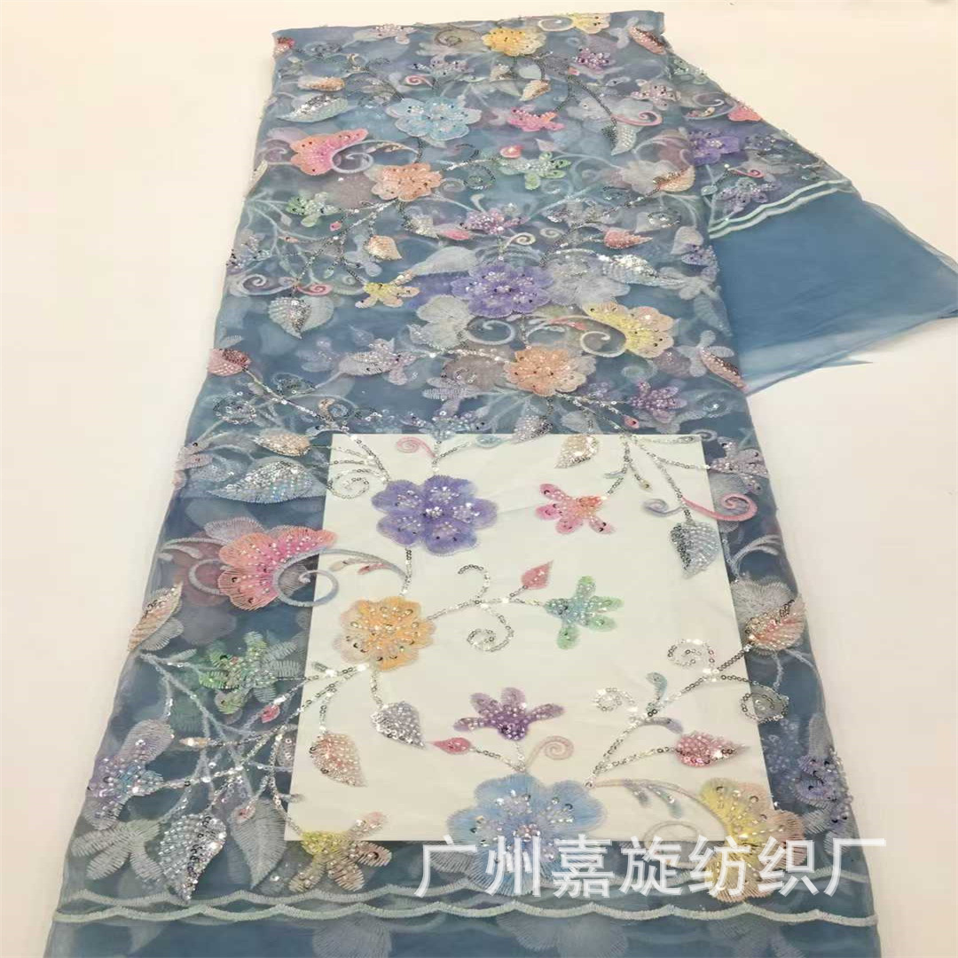 Southeast Asia 4mm crystal chip positioning printed embroidery fabric colorful bead tube embroidery Dai clothing children's clothing embroidered cloth