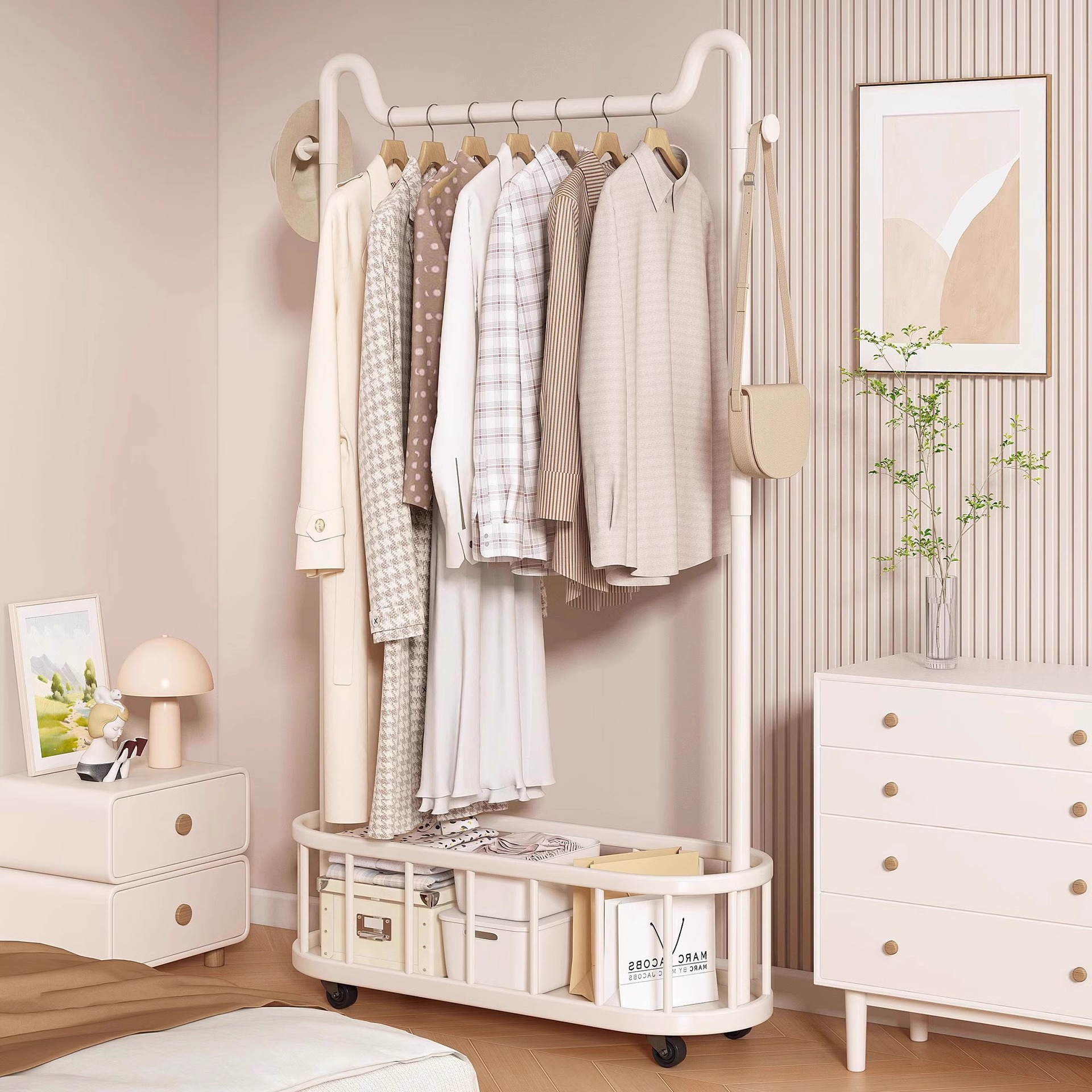 Clothes Rack, Bedroom Floor-Standing Coat Rack, Removable, Space-Saving, Entry-Level Storage Rack, Integrated Wall-Mounted Clothes Drying Artifact