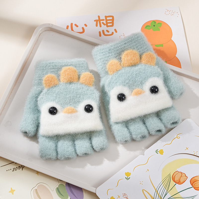 Picture of Children's flip gloves autumn and winter boys half finger warm cute Primary School students writing knitted dual-purpose gloves wholesale