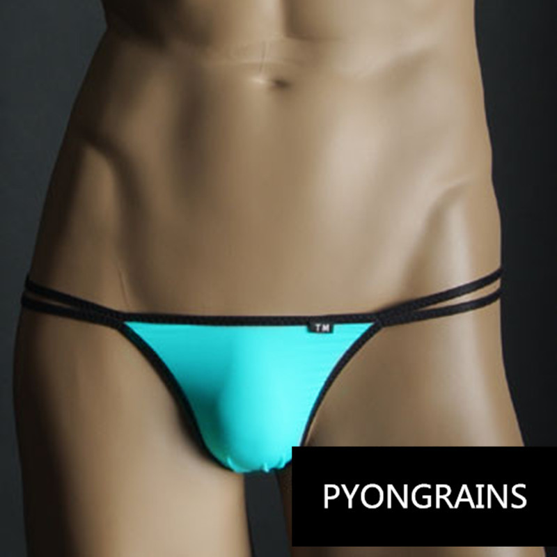 Men's thong low waist sexy ice silk fabric high stretch breathable Men's T-pants color thin waist no bag