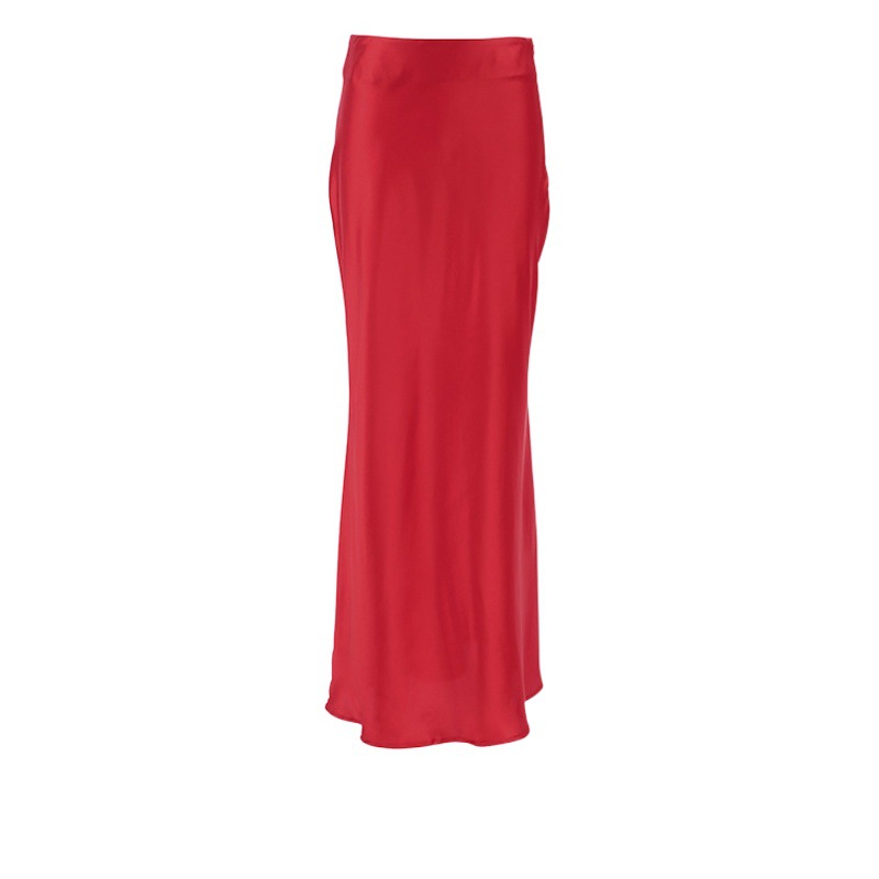 2025 Autumn European and American New Year Red Satin Satin Fishtail Skirt Women's High-End Banquet Long Skirt Wholesale