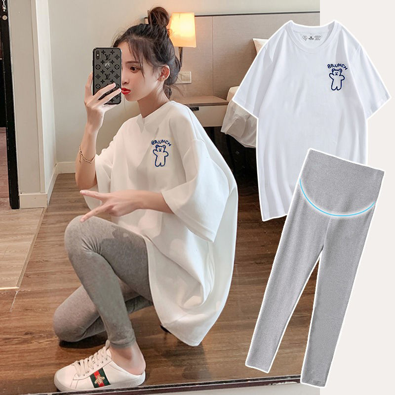 Maternity clothes summer suit T-shirt spring and summer fashion loose internet celebrity short sleeve small maternity clothes two pieces suit
