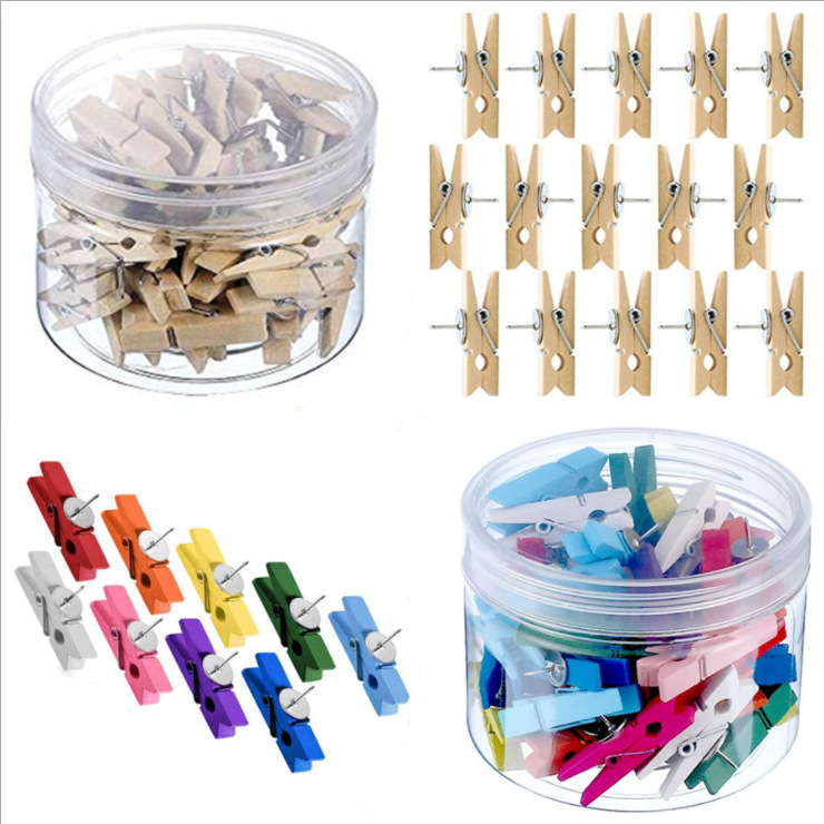 Factory Wholesale Wooden Clip with Nail Thumbnail Decorative Photo Creative Flat Head I-nail Office Cross-border Amazon