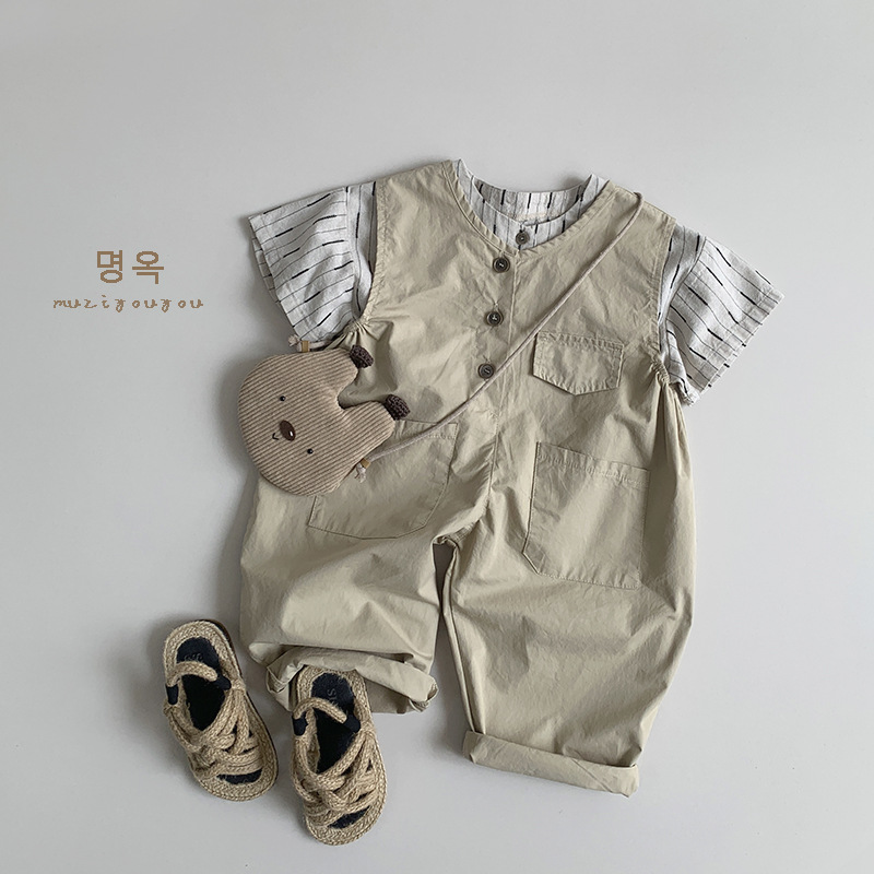 Picture of Spring and Summer Fashionable Style Children's Thin Strappy Pants for Boys and Girls New Korean Style Mori Retro One-Body Clothes Baby Children's Clothing