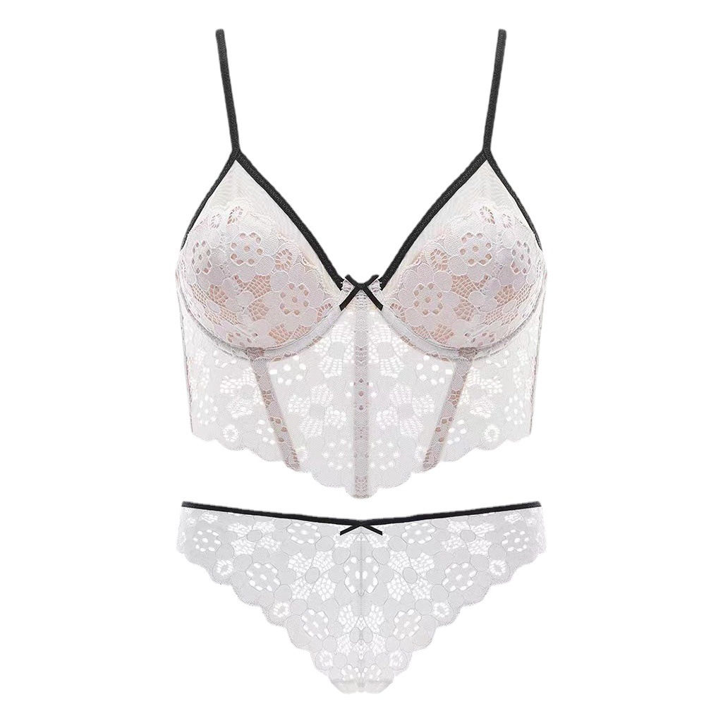 French Style Sexy Underwear Women's Small Chest Gathering Summer Thin Bra French Style Pure Lace Bra Set