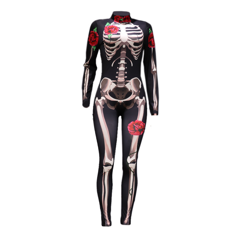 Picture of FC637 in stock European and American Halloween Women's Distinctive cosplay Family Dress Rose Skeleton Printed Pants
