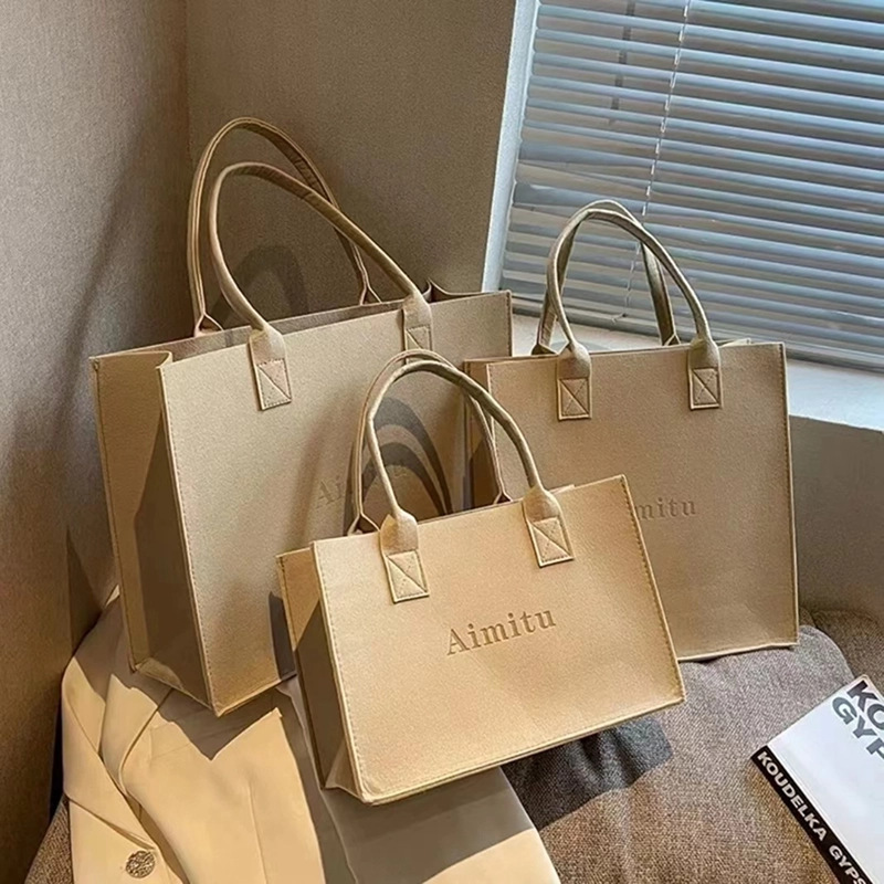 Felt Tote Bag for Office Workers, Stylish Printed Logo, Versatile Gift Storage Bag, Solid Color, Essential for Commuting