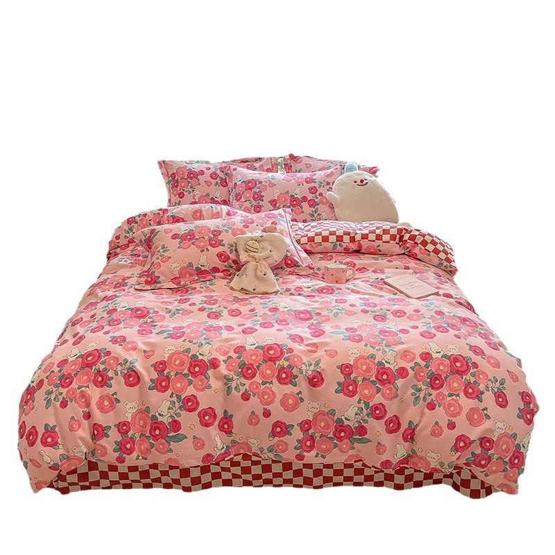 Ins Style Cotton Ecological Brushed Printed Four-Piece Set Autumn Thickeneded Winter Bedding 1.5m Pure Cotton Bed Bed Sheets Three-Piece Set