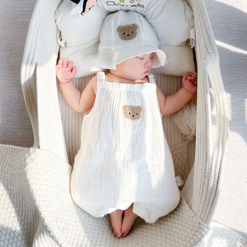 Picture of Pure Cotton Gauze One-Piece Clothes Newborn Baby Short-Sleeved Summer Thin Harem Clothes for Men and Women Baby Pajamas Summer Crawl Clothes