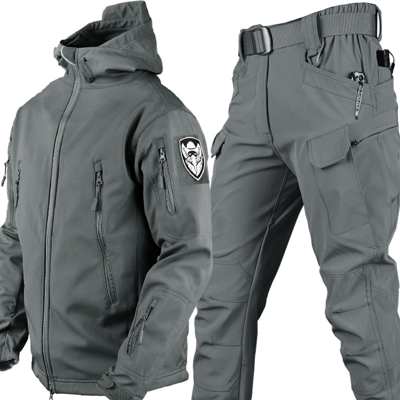 Picture of Cross-Border Wholesale Outdoor Sharkskin Soft Shell Jacket Suit for Men and Women, Camouflage Velvet Jacket