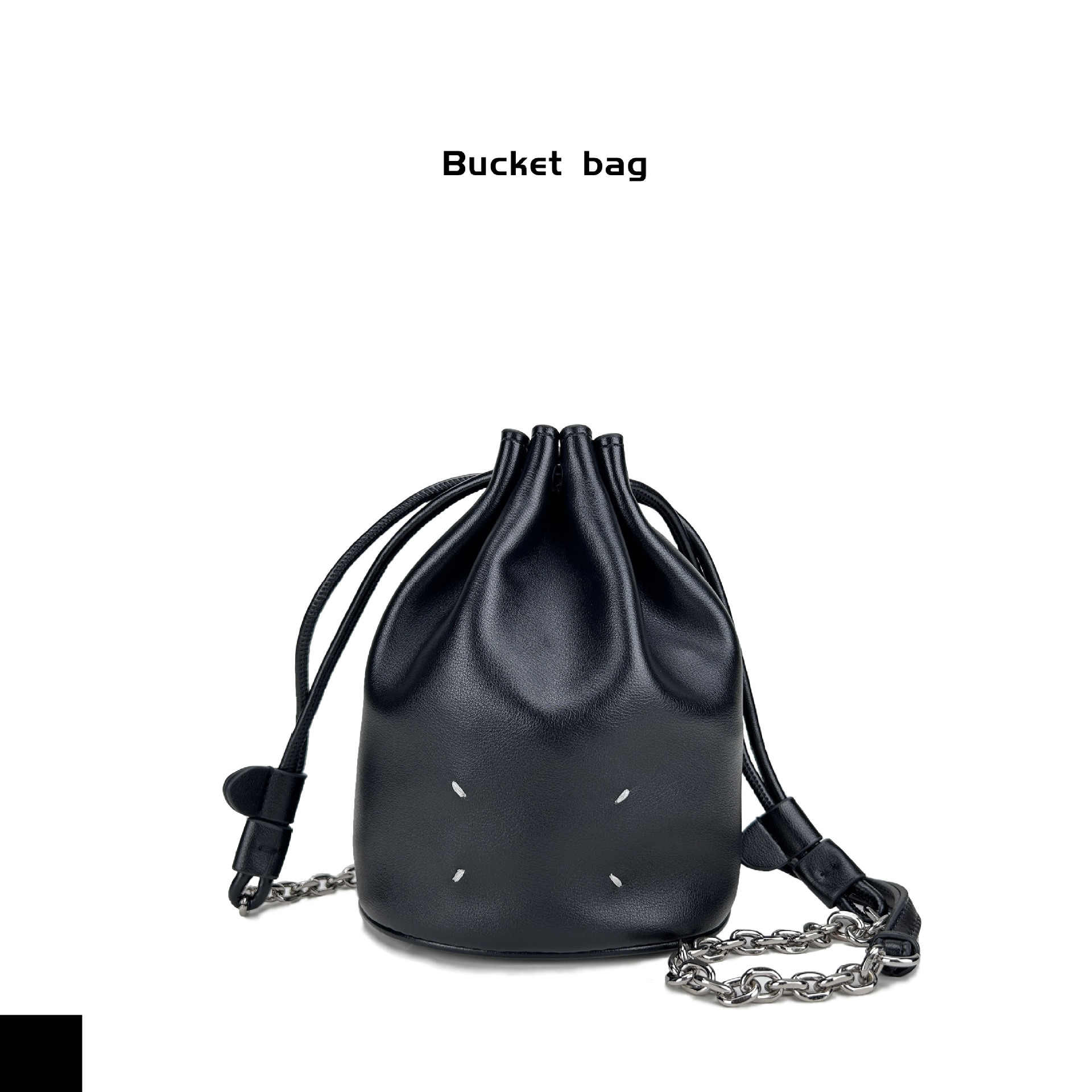 2024 New Niche Light Luxury Genuine Leather Shoe Print Shoulder Crossbody Bag Women's Chain Drawstring Beveling Bucket Bag