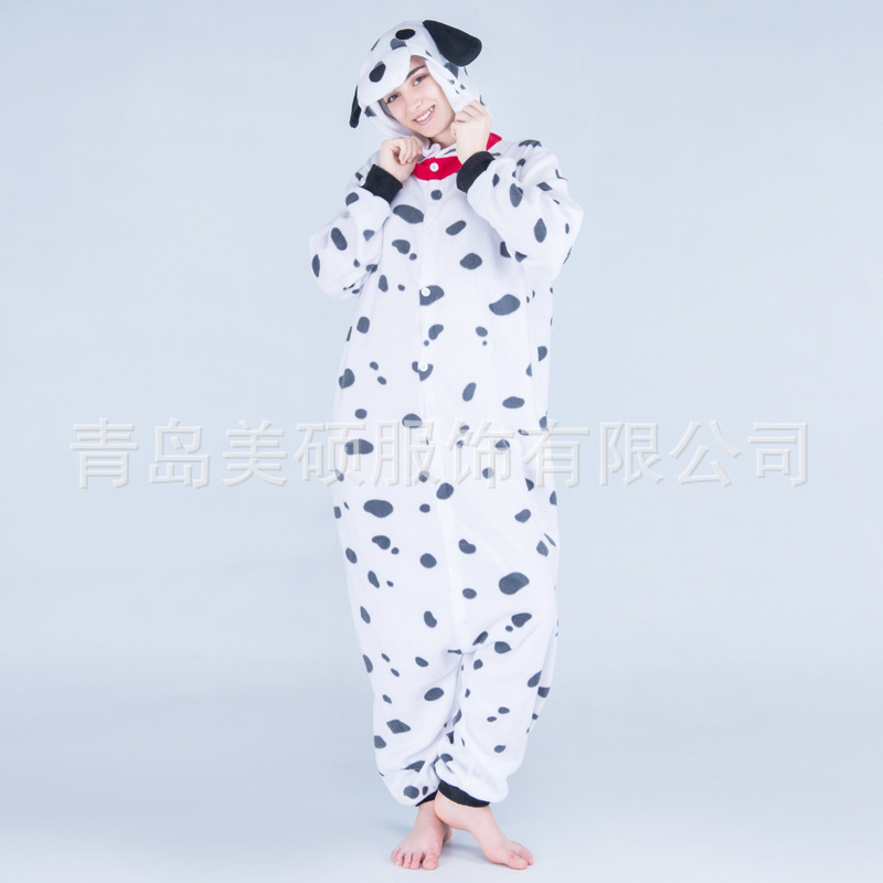 Cartoon One-Piece Pajamas Dalmatian Autumn and Winter Fleece Animal Couple Home Clothes Adult Performance Clothes Cartoon Pajamas