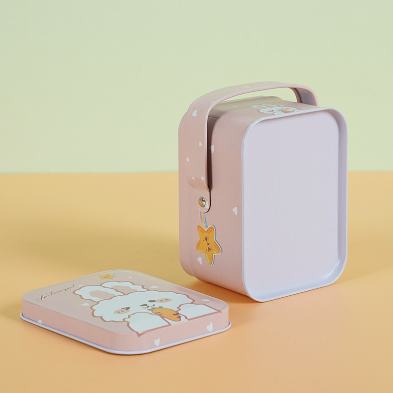 Picture of Factory radish rabbit candy can square iron can portable can packing box portable white rabbit simple tinplate wholesale