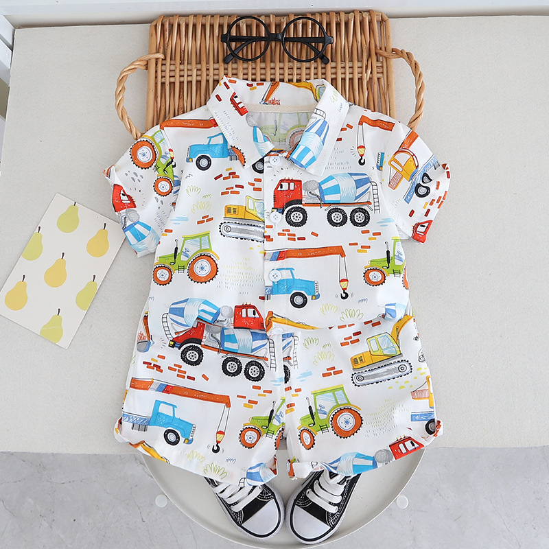 0-5 years old boys short-sleeved summer shirt suit children's summer clothes half-sleeved shirt two-piece factory wholesale