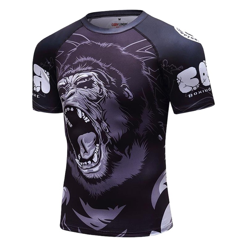 Autumn New 3D Digital Printed Short-Sleeved T-Shirt Animal Pattern Sports Bodysuit Men's Fitness Clothes
