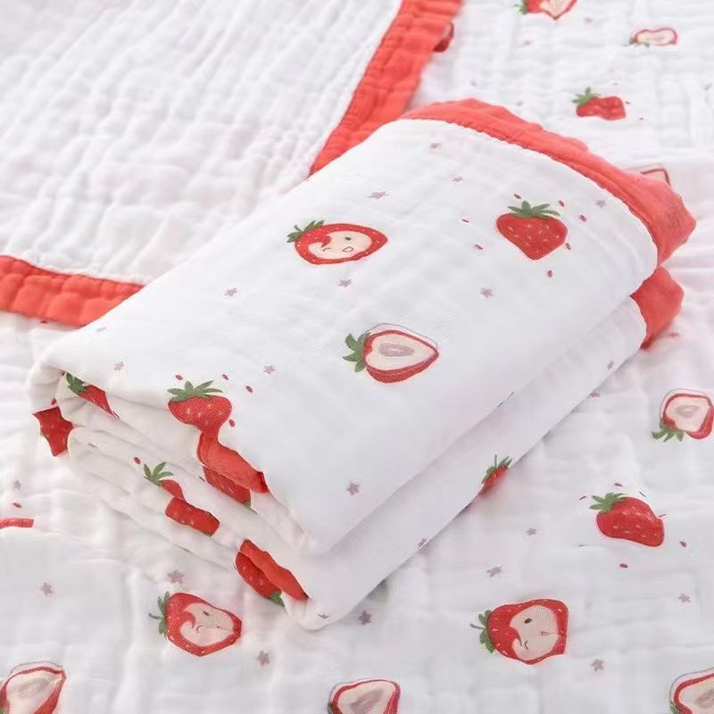 Picture of Gauze Bath Towel Spring New Wide Side Increase Baby Blanket Newborn Six-Layer Cartoon Printed Gauze Cushion