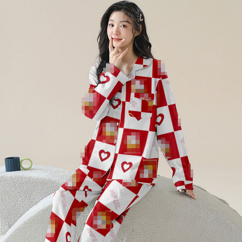 Picture of Japanese Pajamas Women's Spring and Autumn Long Sleeve Cardigan Cute Printed Radish Student Home Clothes suit Cross-border Southeast Asia