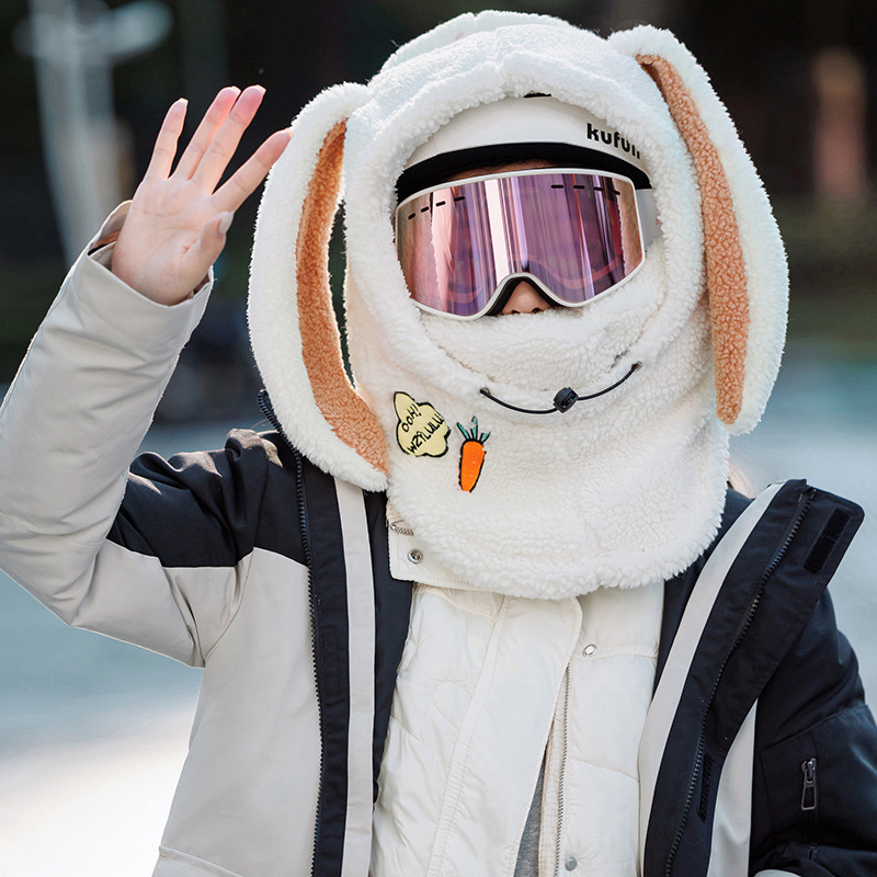 Picture of Winter Warm Series Cute Bear Hat Mask All-in-One Women's Ear Protector Cycling Warm Ski Helmet plush Hat